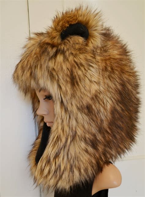 Brown Bear Hat Faux Fur Grizzly Animal Hood In 2020 Fur Hats Animal