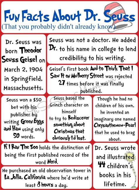 Fun Facts About Dr Seuss You Probably Didnt Know Free Printable