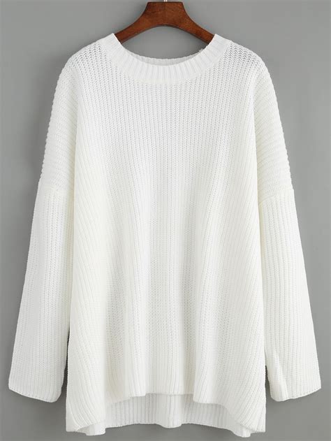 Women Long Sleeve Loose White Sweater Womens White Sweater Sweaters
