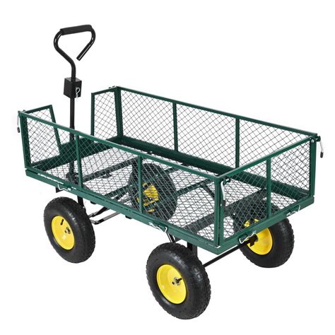 Heavy Duty Metal Garden Trolley Cart Wheelbarrow 4 Wheel Outdoor