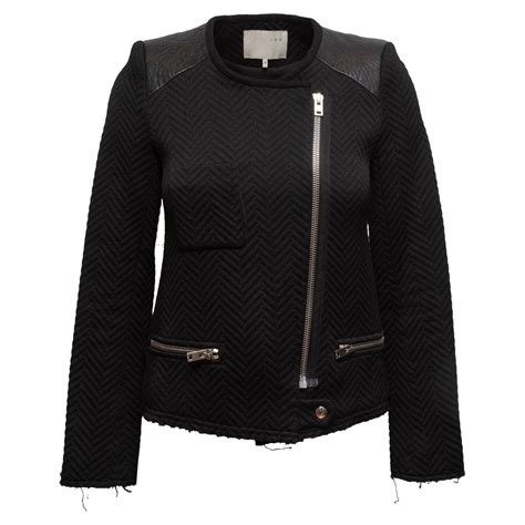 Iro Black Herringbone Leather Trimmed Moto Jacket For Sale At 1stdibs