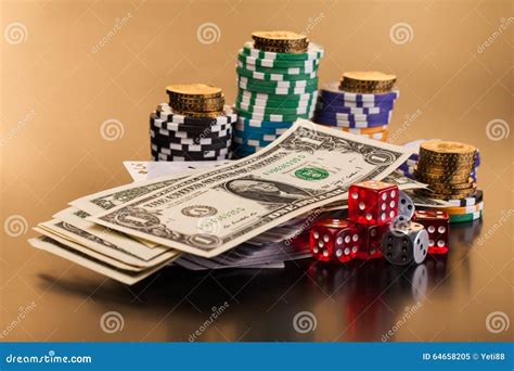 Money And Set Of Playing Card With Dices Stock Image Image Of Fortune