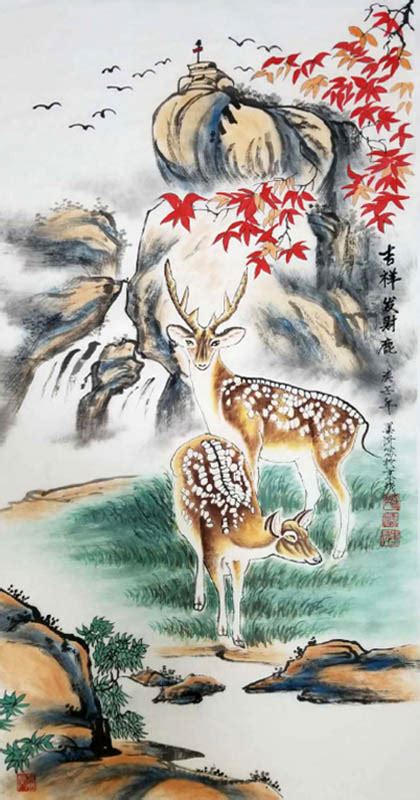 Chinese Deer Painting Llg41199001 55cm X 90cm22〃 X 35〃