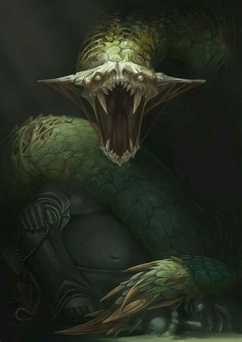 Green Snake Basiliskus Anaconda Python Epic Concept Art Creature