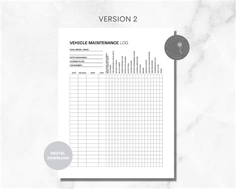 Vehicle Maintenance Log Printable Template For Vehicle Service Etsy