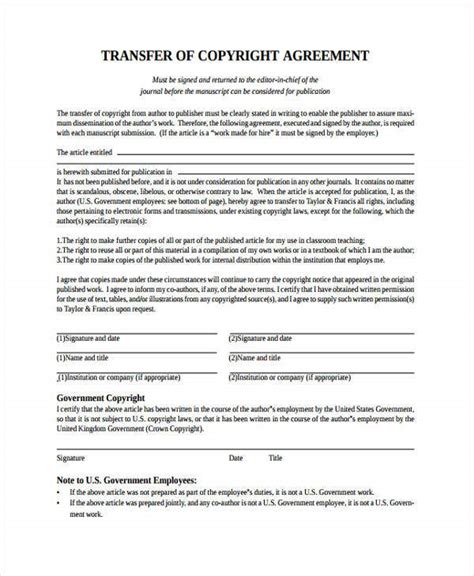 Transfer Of Copyright Ownership Agreement Template
