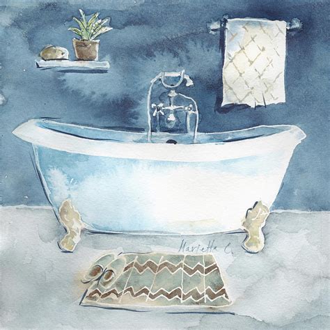 Watercolor Bathroom I Painting By Marietta Cohen Art And Design Pixels