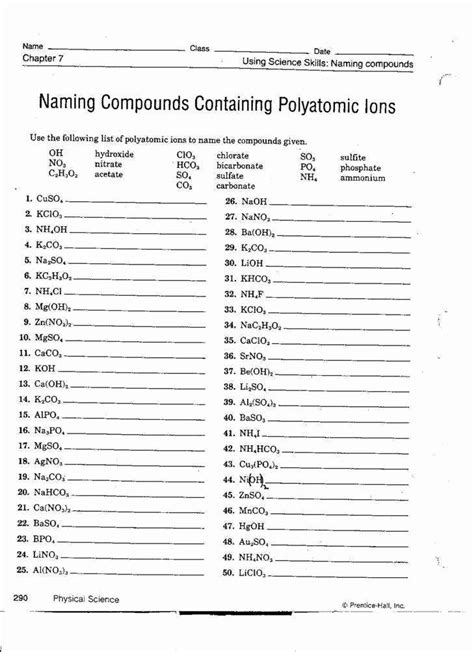 Naming Ionic Compounds Practice Worksheets