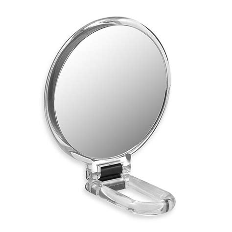 It can be hung over the door and used while the door is opened or closed; Folding Hand Held 10x Magnification Mirror | Bed Bath and ...