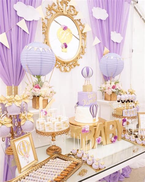 The purple baby shower decorations offered on sale can be fully customized to your event or party theme with a myriad of options available. Kara's Party Ideas Purple & Gold Hot Air Balloon Baby Shower | Kara's Party Ideas