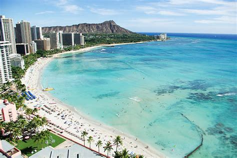 Waikiki Beach And Diamond Head Crater Including The Hotels In Waikiki
