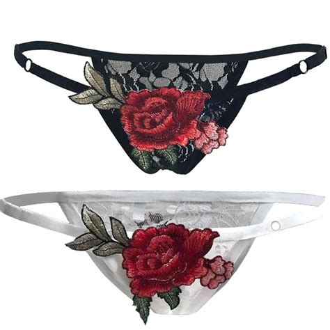 Female Erotic Porn G String Rose Embroidery T Back Thongs Tangas Sexy