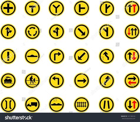 Vector Illustration Circle Yellow Road Signs เวกเตอร์สต็อก ปลอดค่า