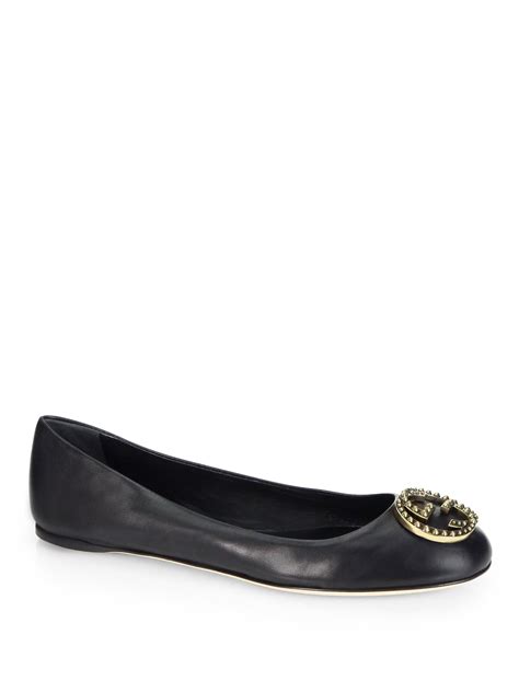 Lyst Gucci Leather Logo Ballet Flats In Black