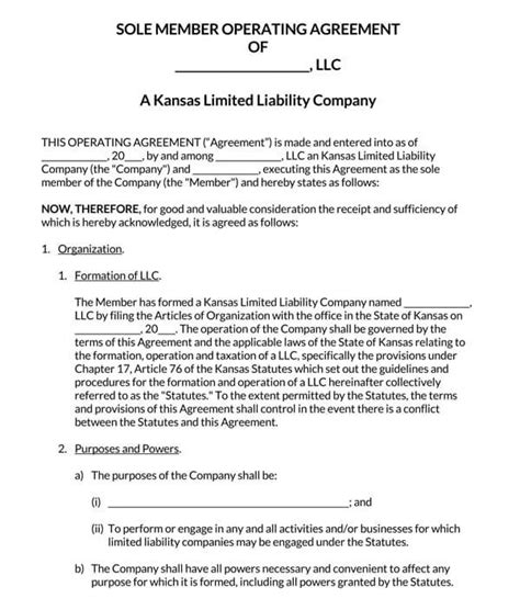 Kansas Llc Operating Agreement Templates Llc Status Filing