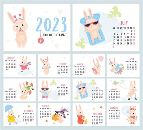 Printable Calendar 2023 With Rabbit Template Download On Pngtree