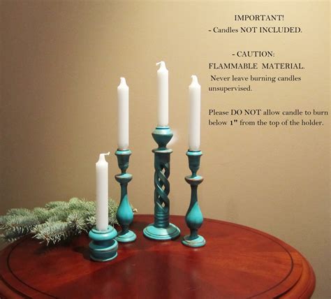 Turquoise Candle Holder Advent Candle Holder Rustic Wooden Etsy