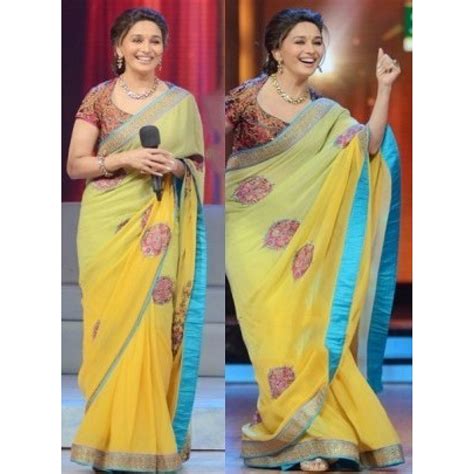 Saree Madhuri Dixit With Tushar Kapoor Queen Beauty Yellow