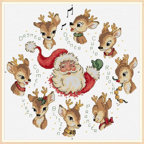 ming k50001 md christmas santa s reindeer designed by maria diaz 14 counted fabric cross stitch