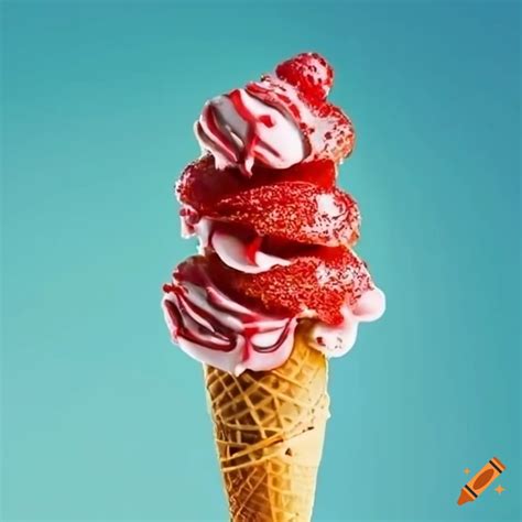 Delicious Ice Cream Cone With Strawberry Sauce On Craiyon