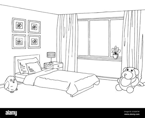 Children Room Graphic Black White Interior Sketch Vector Stock Vector