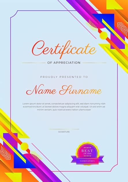 Plantilla De Certificado De Diploma Colorido Elegante Moderno