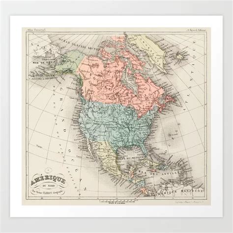 Vintage North American Map Art Print Vintage Map Vintage Posters
