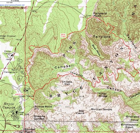 Topographic Map Of The Fairyland Loop Trail Bryce Canyon National Park