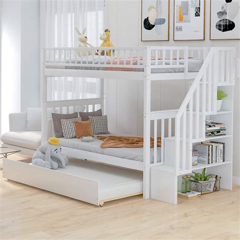 Buy Merax Solid Wood Bunk Bed With Storage Twin Over Twin Bunk Bed