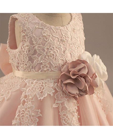 Vintage Lace Blush Pink Flower Girl Dress With Flowers Tutus Wedding