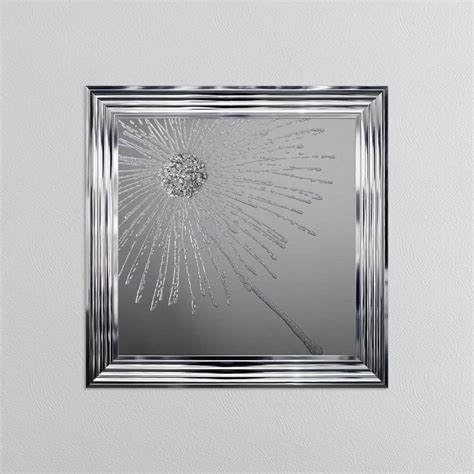 Silver Crushed Glass Dandelion Blowing Left On Mirror Framed Wall Art