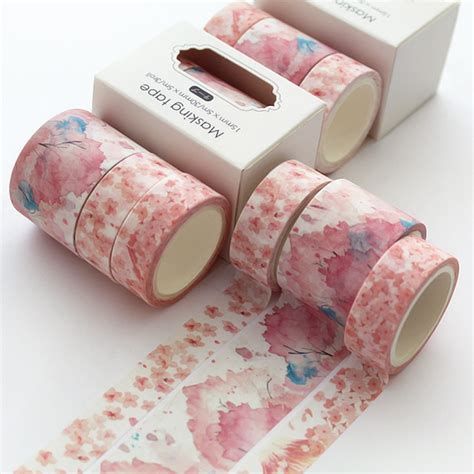 3 Pcspack Pink Cherry Blossoms Washi Tape Set Adhesive Tape Diy