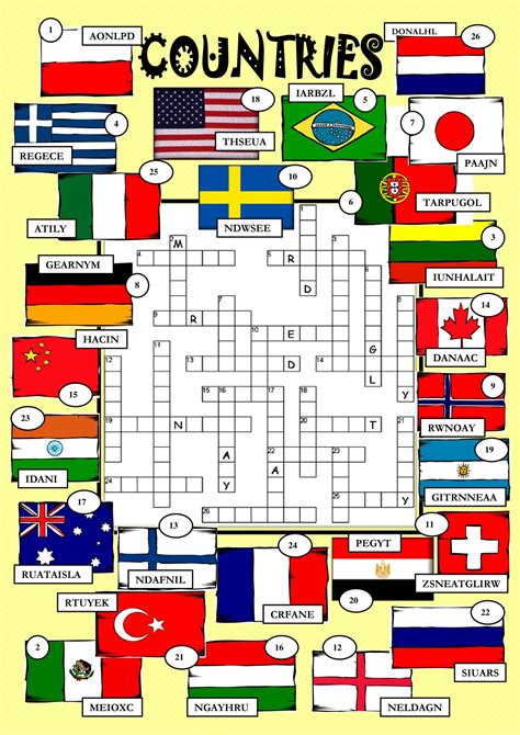 Countries Crosswords Worksheets Learn English Crossword