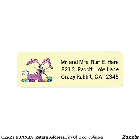 Crazy Bunnies Return Address Labels Custom T Tags Customized Ts