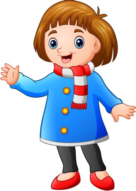 Royalty Free Isolated Cute Cartoon Girl Wearing Warm Winter Clothes