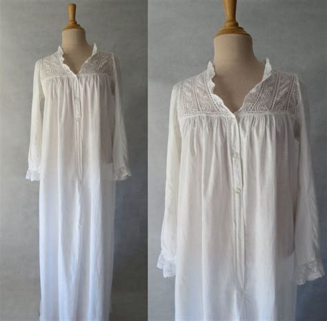 Victorian Edwardian Nightgown With Lace Yoke Etsy Night Gown