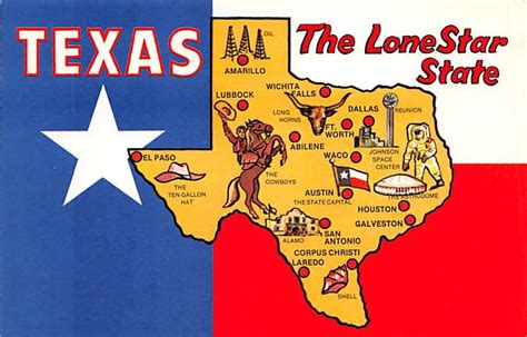 Texas Lone Star State Map Postcard A378