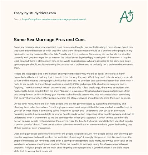 same sex marriage pros and cons free essay example 1325 words