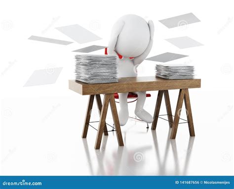 3d White People Overworked With Stack Of Documents Stock Illustration