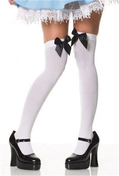 White Thigh Highs With Black Bowincludes One Pair Of White Thigh Highs With Black Bow