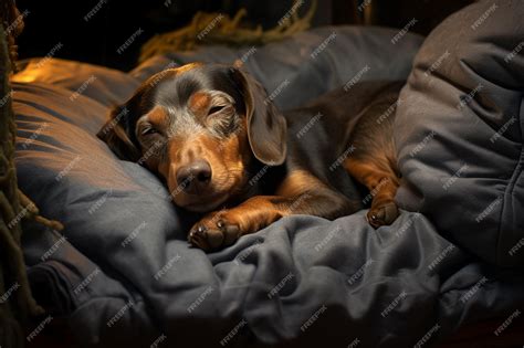 Premium Ai Image Cozy Companionship Dachshund Asleep In Bed Generative Ai