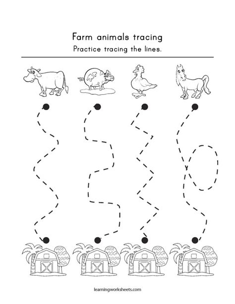 Farm Animals Tracing Learning Worksheets Tracing Practice