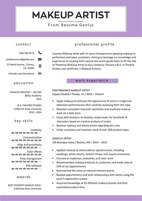 Land your dream job with the perfect resume employers are looking for! Makeup Artist Resume Sample & Writing Tips | Resume Genius