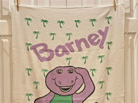 Vintage Barney Purple Dinosaur Beach Towel 1993 Made In Usa Barney