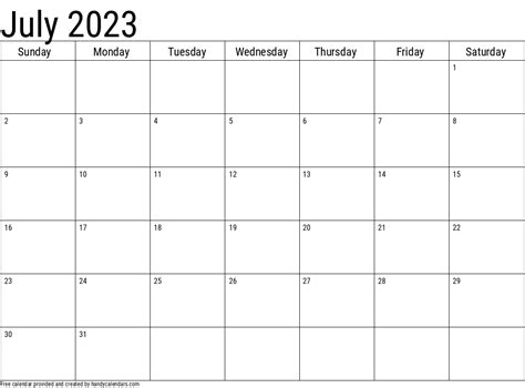 2023 July Calendars Handy Calendars