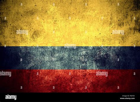 Flag Of Colombia Or Colombian Banner On Rough Pattern Texture Vintage