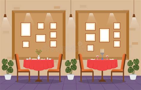 Modern Empty Cafe Restaurant Interior Furniture Flat Vector