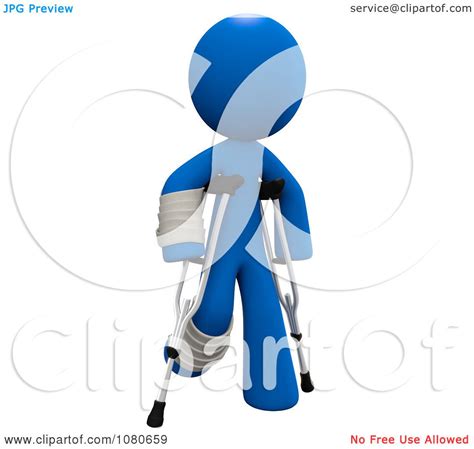 Clipart 3d Blue Man Walking With Crutches Royalty Free