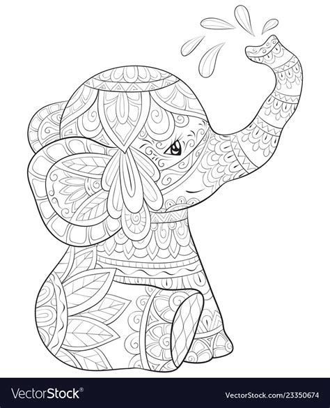 Adult Coloring Bookpage A Cute Elephant Image For Vector Image