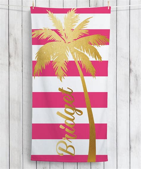 Gold Palm Tree Personalized Beach Towel Unique Beach Towels Pink Beach